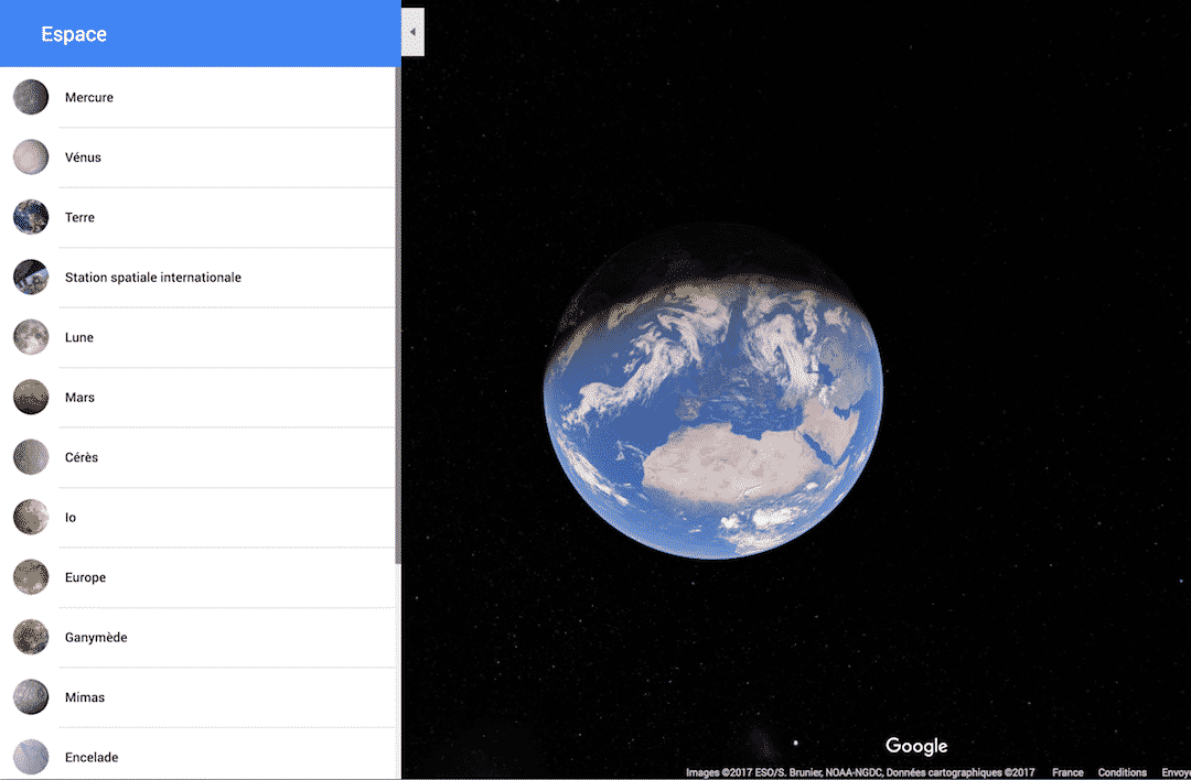 Google Maps : explorez notre système solaire (planètes et satellites)